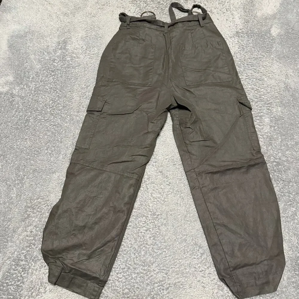 Quince Pants Womens Medium Gray Cargo Linen Blend Utility Pocket Tapered Ankle